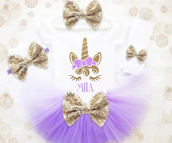 personalize Unicorn Birthday Outfits, kids bodysuit onepiece Tutu t shirt legwarmers toodles Outfit set baby shower gifts