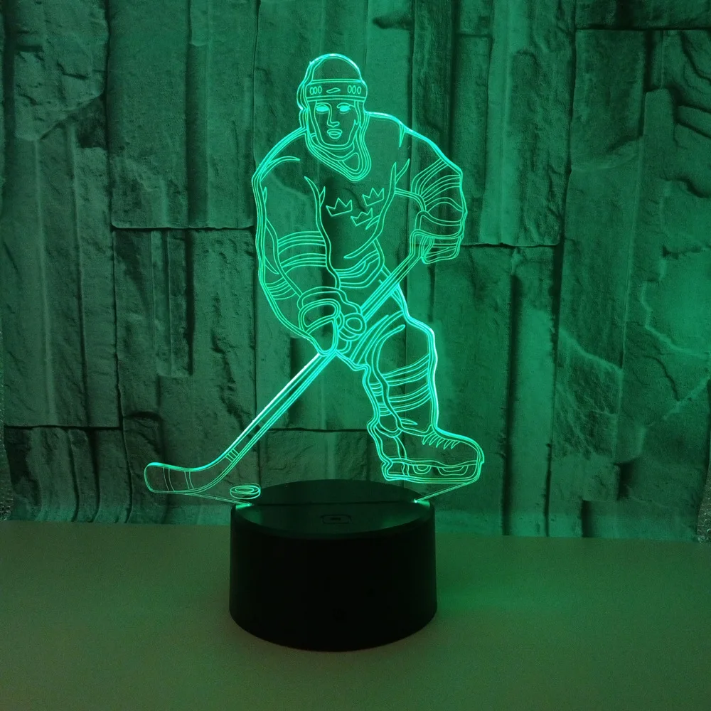 

New Hockey Player 3d Lamp Led Seven Colour Remote Control 3d Desk Lamp Acrylic Stereo Vision Table Lamps For Living Room