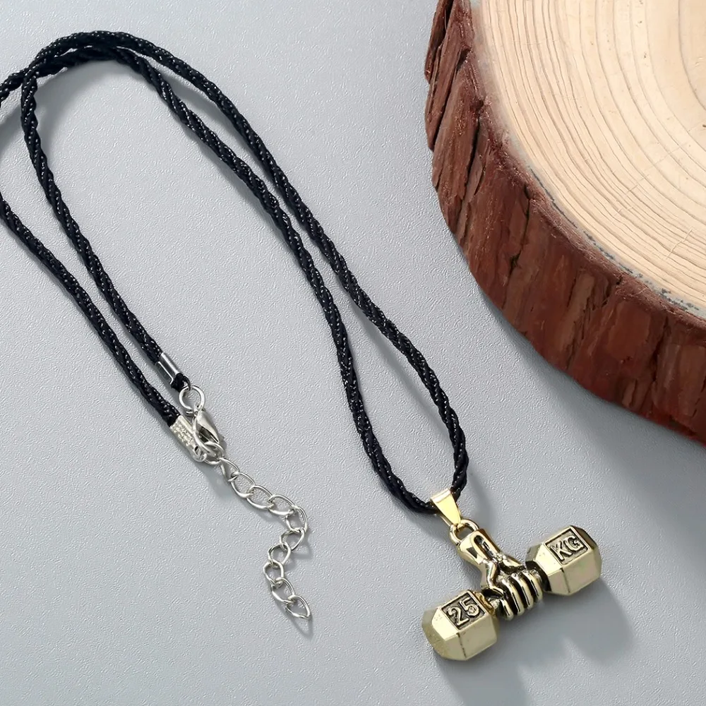 Cxwind Vintage Men Dumbbell Charm Pendant Necklace Fitness Barbell Sport Statement Necklaces Jewelry Gifts for Sports Lovers
