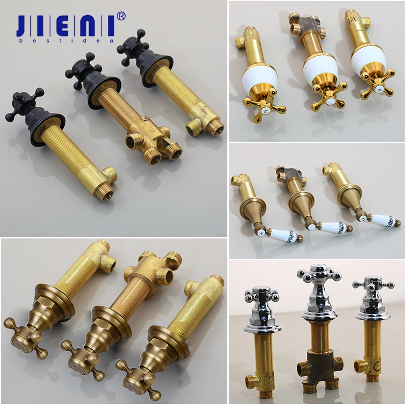 JIENI Black Painting Water Control Valve Bathroom 3 pieces Bathtub faucet control Mixer Valve Tap Handle Bathroom Accessaries