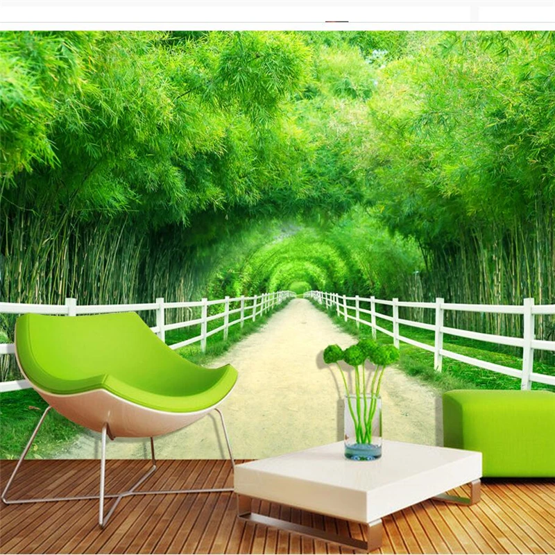 

wellyu papel de parede para quarto Custom wallpaper Bamboo forest fence path fresh 3D TV backdrop wall photo wallpaper