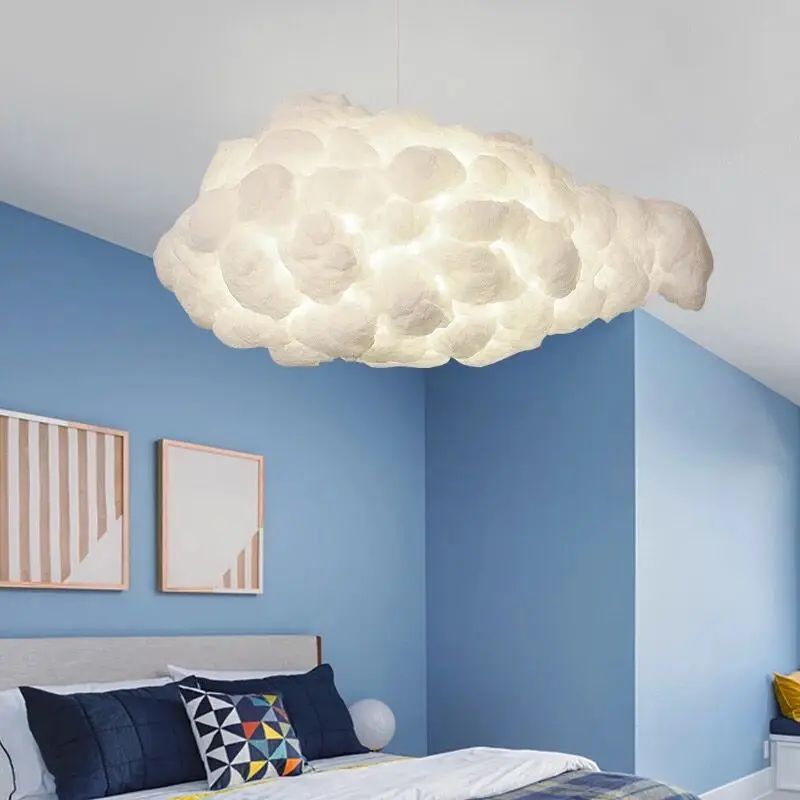 Modern White Floating Cloud Pendant Light for Bedroom Living Room Cloth Store Restaurant Indoor Lighting Decor E27 Base