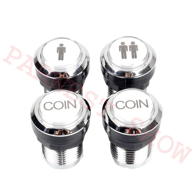 4PCS Arcade Buttons Chrome Silver Plated 12V LED Illuminated Push Button 1P / 2P Player Start Buttons / 2x Coin Buttons