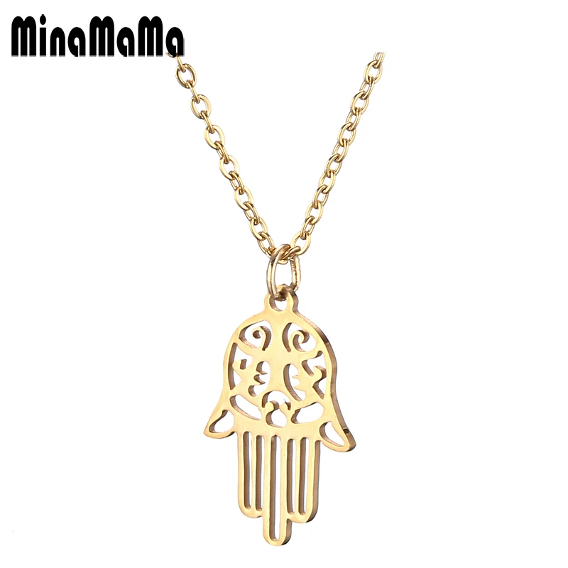Vintage Stainless Steel Fatima Hamsa Hand Pendant Necklaces For Women Men Fashion Jewelry Gift