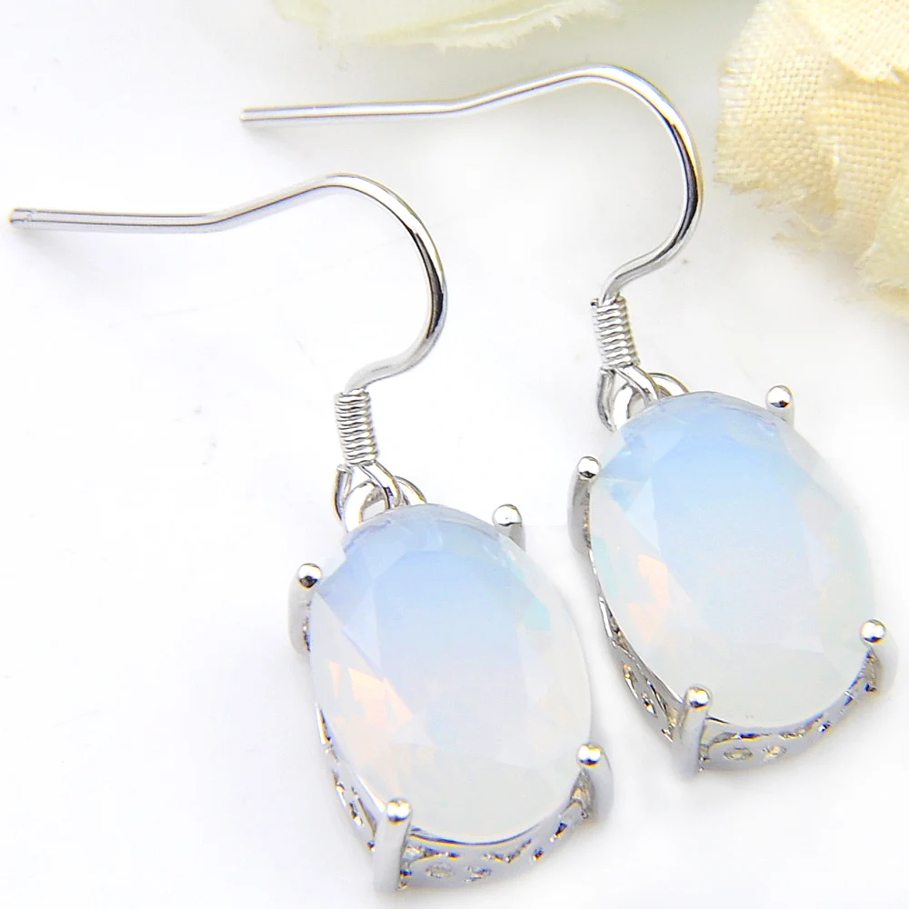 Luckyshine Vintage Jewelry White Moonstone Earrings 10*14 mm Oval For Women Charms Drop Hook Earrings Friend Family Gift