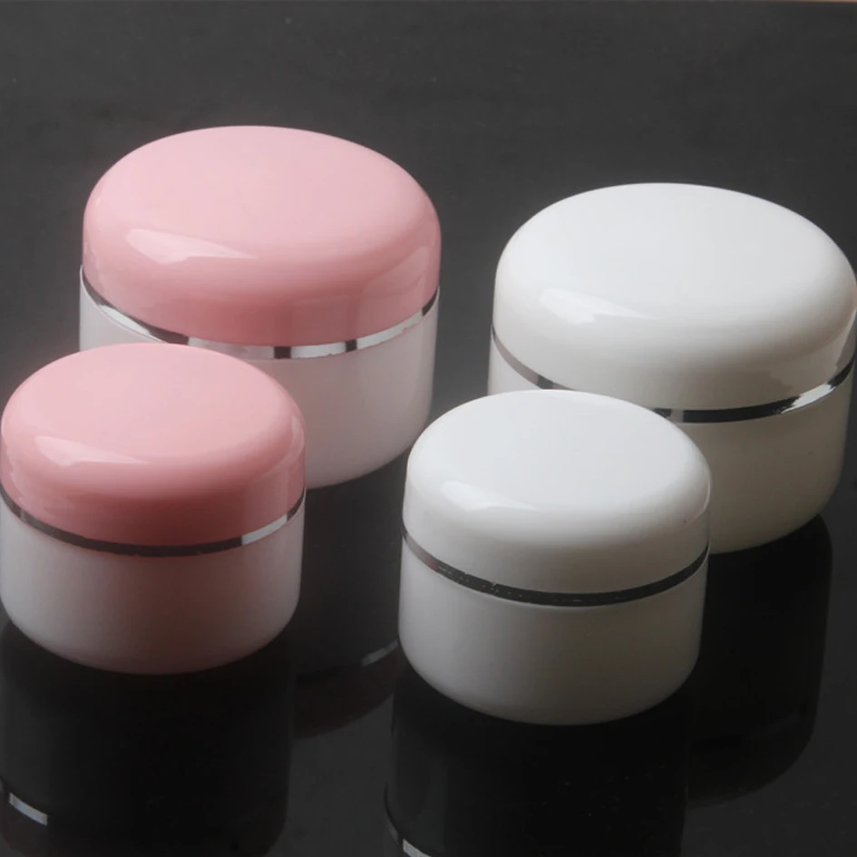 50pcs/lot 30g 50g 100g double walled Cream Jars Pot Travel Plastic Empty Cosmetic Containers Cute Cosmetic Sample Containers