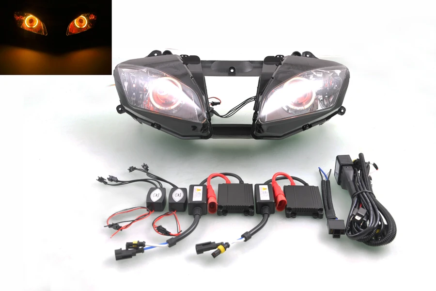 Wotefusi Motorcycle Headlight For Yamaha YZF R6 2006 2007 Headlight Head Light Lamp Yellow Angel Red Devil Eyes Rings [DD09-4]