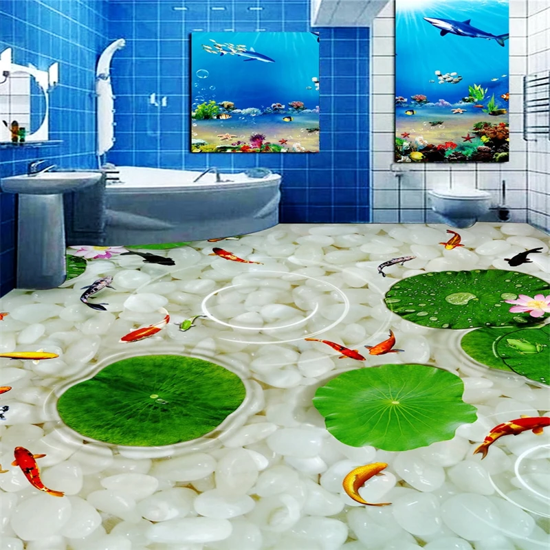 beibehang Water Pebble Toilet Bathroom Photo floor wallpaper 3D floor Videos self-adhesive 3d flooring wallpapers papel wall