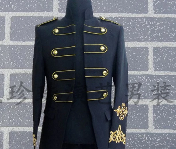 Free shipping mens short black golden embroidery vintage medieval tuxedo jacket event /stage performacne/this is only jacket