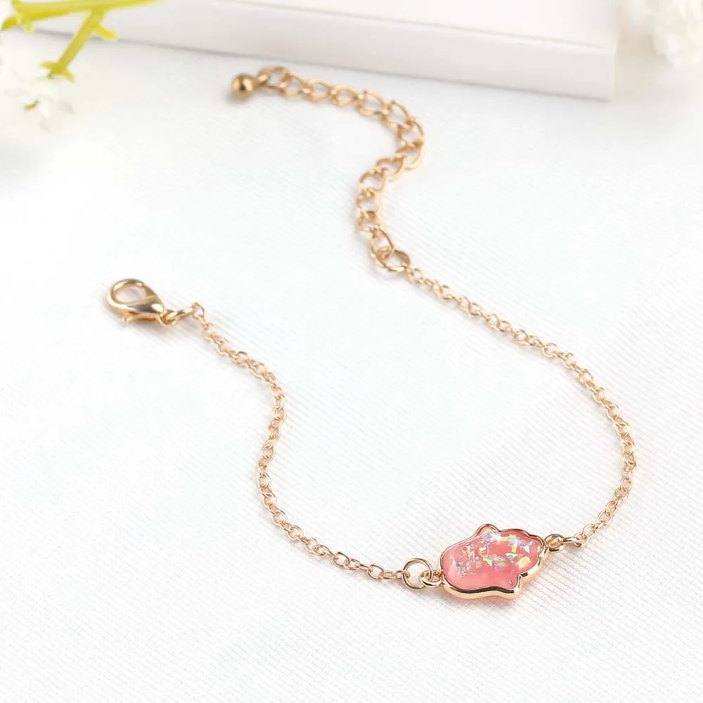 2024 New Blue Opal Hamsa Hand Bracelet for Women Fashion Gold Color Link Chain Fatima Charms Bracelets Friendship Lucky Jewelry