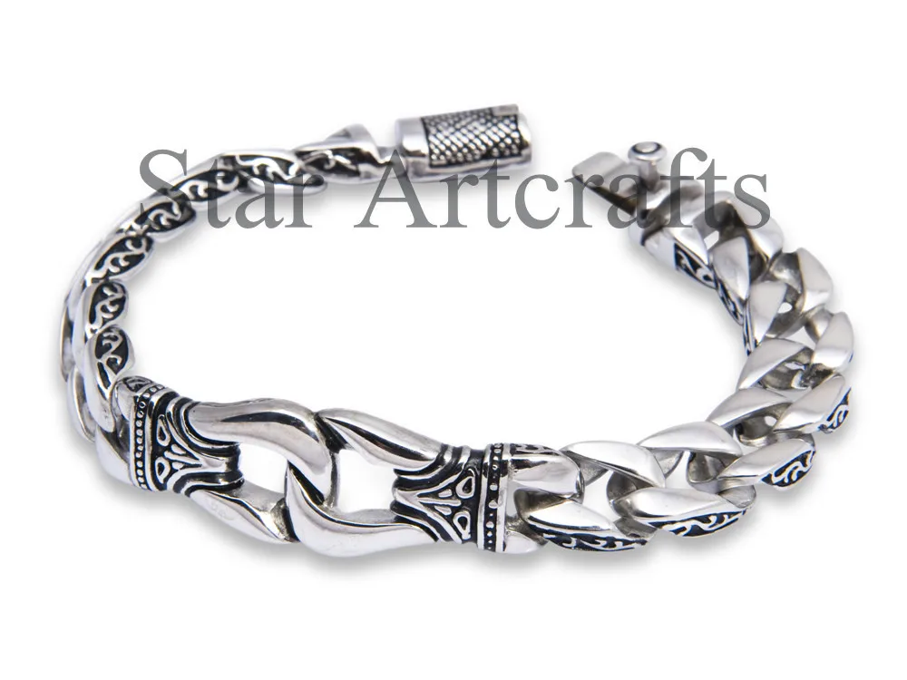 SDA Cool Hot Classic Puck Stainless Steel Pattern Bracelets Silver Bangles for Men