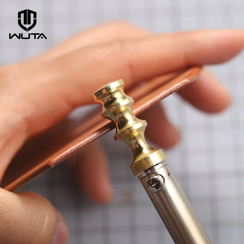 WUTA Leather Edge Tools Solid Brass Soldering Iron Marking Creaser Tips Power Edge Slicker Leather Burnisher Tool Round/Sharp