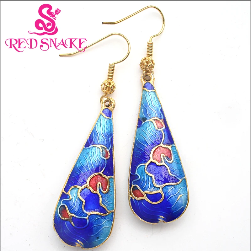 

RED SNAKE Fashion Jewelry Cloisonne Enamel Charm Amazing Beautifully BLue water-drop Shaped Drop Earrings