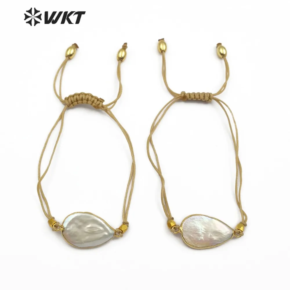 WT-B447 New arrival Bohemian Tear-drop Shape Natural Freshwater Pearl Bracelet Women's Exquisite Bracelet Can Adjustable