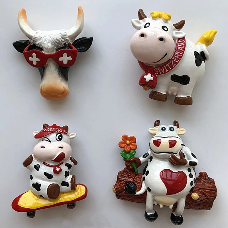 New Handmade Painted Cute Switzerland Cow 3D Fridge Magnets Tourism Souvenirs Refrigerator Magnetic Stickers Gift