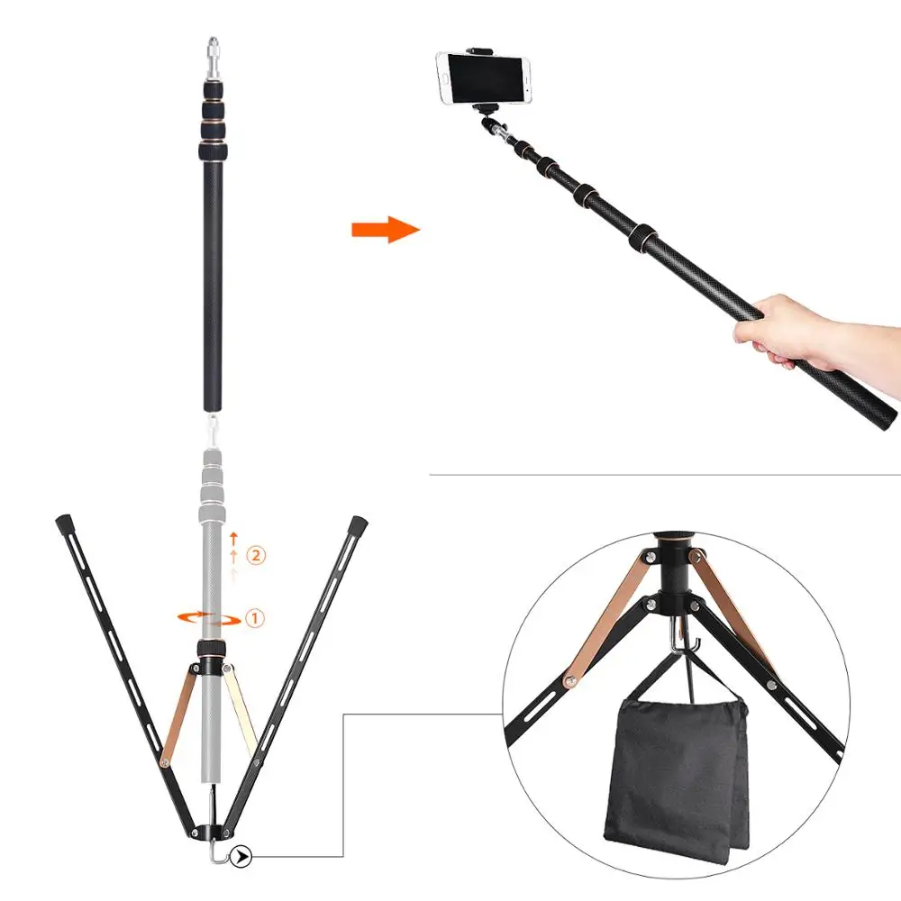 fusitu FT-220 Carbon Fiber Light Stand Head Softbox For Photo Studio Led Photographic Lighting Tripod Flash Umbrella Reflector