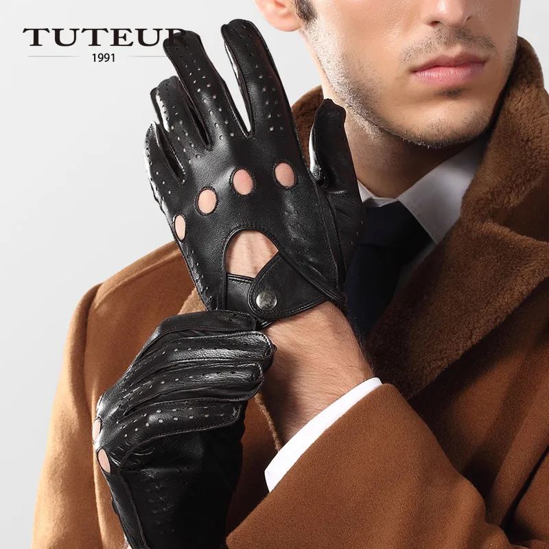 

New Arrival Luxury Male Genuine Leather Gloves sheepskin Gloves Fashion Men Black Breathable Driving Gloves For Male Mittens