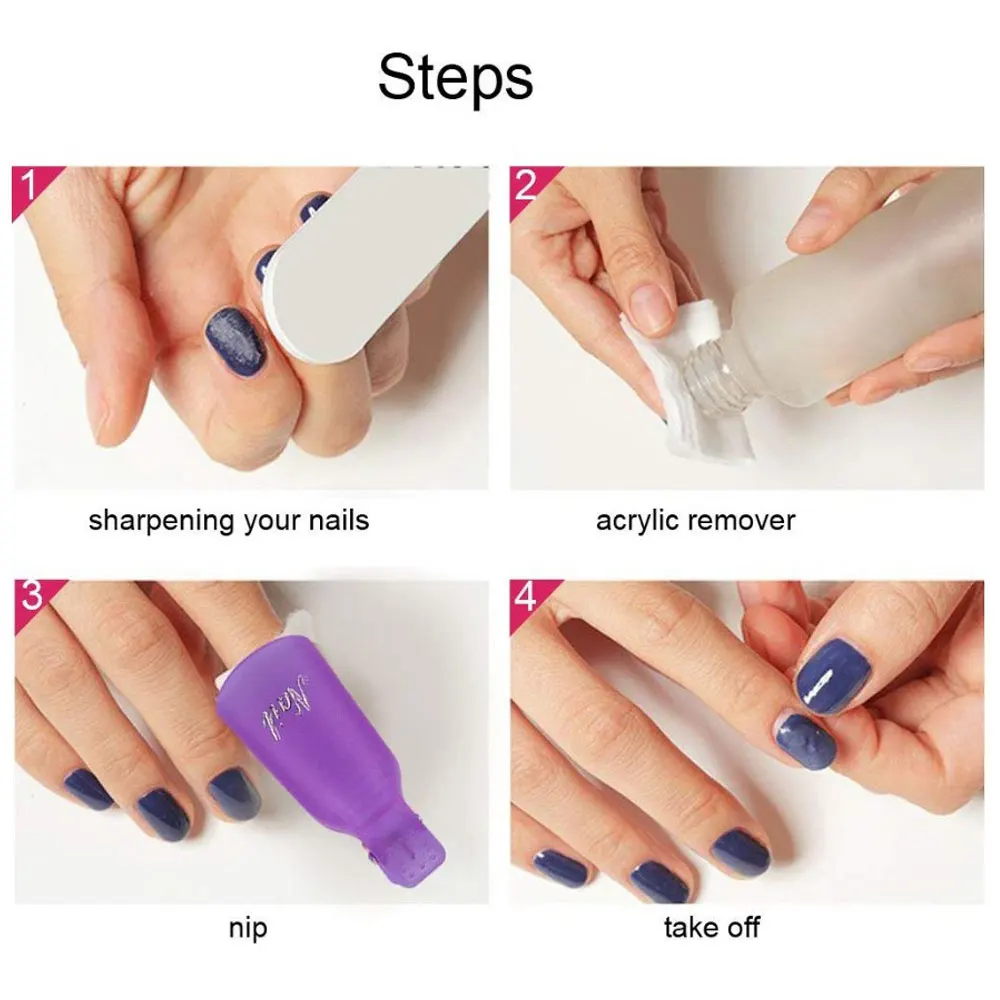 10PCS Plastic Nail Art Soak Off Cap Clip UV Gel Nail Polish Remover Wrap Tool Nail Art Tips for Fingers Pink Purple Soaker Caps