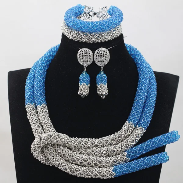 Blue/Silver Indian Fashion Costume Jewelry African Inspired Wedding Jewelry Set for Brides 2017 Free Shipping ABH238