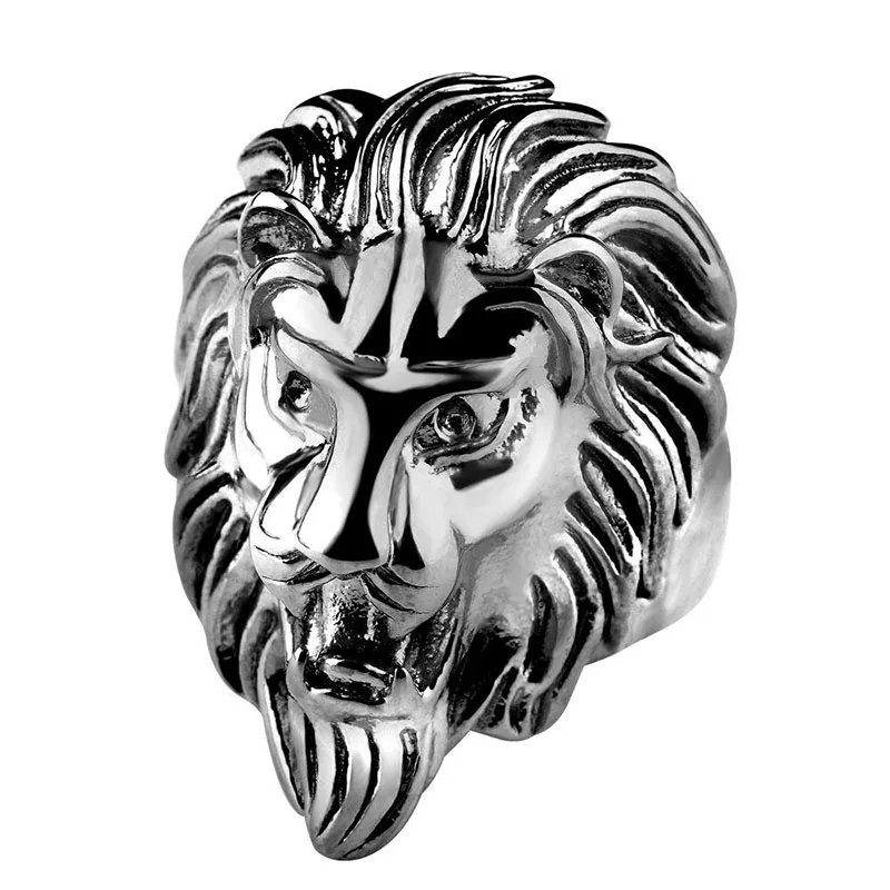 High Quality Punk Lion Head Animal Finger Ring For Men Male Gold Silver Color Titanium Steel Anel 8-13 US Big Size Bijoux TR0135