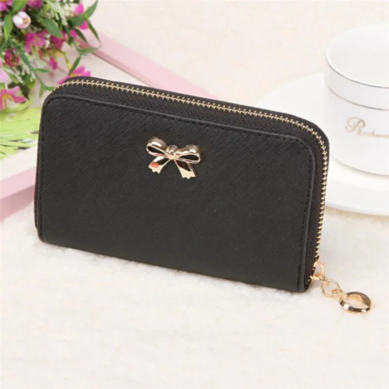 High quality Cute Bowknot Purse Solid Wearable designer women wallets short lady purse wallets female used-15