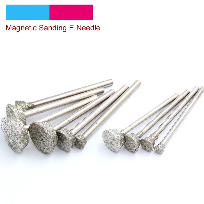 

5pcs 1 to 16mm Diamond Magnetic Sanding E Needle Diamond Grinding Head Inverted Trapezoid Jade Carving Burrs Dremel Accessories