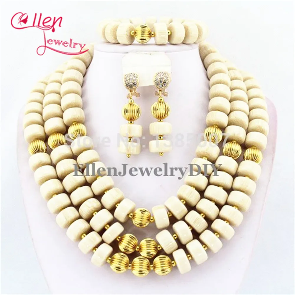 

White African Nigerian Wedding Beads Coral Jewelry Sets,African Beads Coral Necklace Bracelet Earrings Sets TL1704