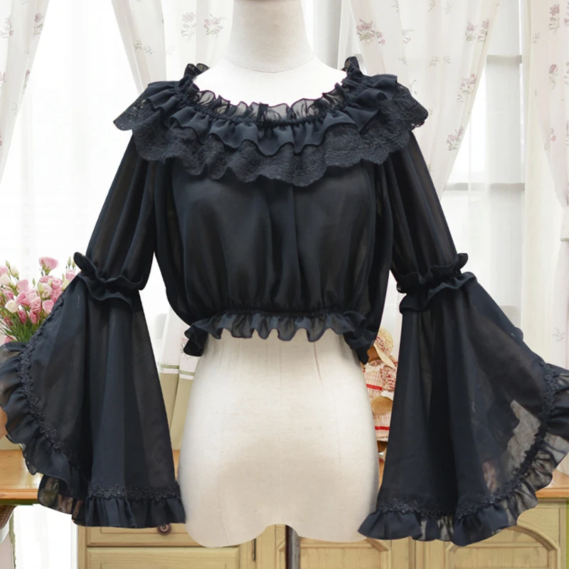 NEW Spring Summer Women Chiffon Short Tube Tops Lace Flounced Sweet Lolita Blouse Girls Strapless Inside Bottoming Shirts