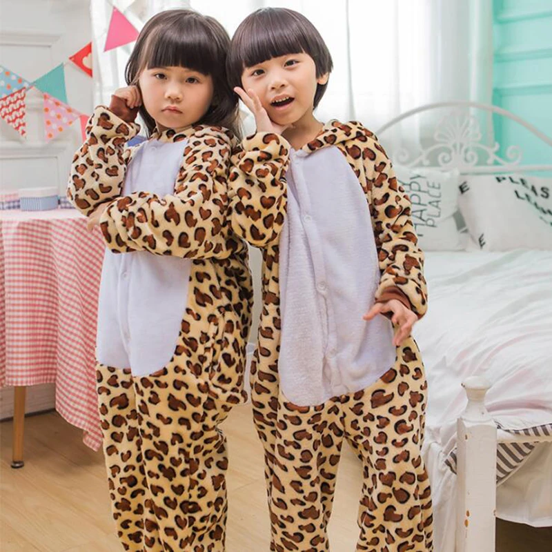 Cosplay Beruang Macan Tutul Anak Kigurumi Onesies Kostum Jumpsuit Anime Kartun Anak untuk Anak Perempuan Laki-laki Pakaian Tidur Piyama Hewan