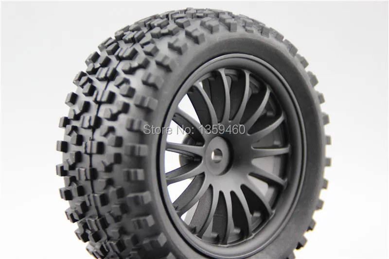 Pre-Glued 4pcs 1/10 Buggy Tires Tyre Walking 15 spoke 15% Reinforced Nylon Black Wheel Rim fits for 1:10 4WD Buggy Car 1/10 Tire