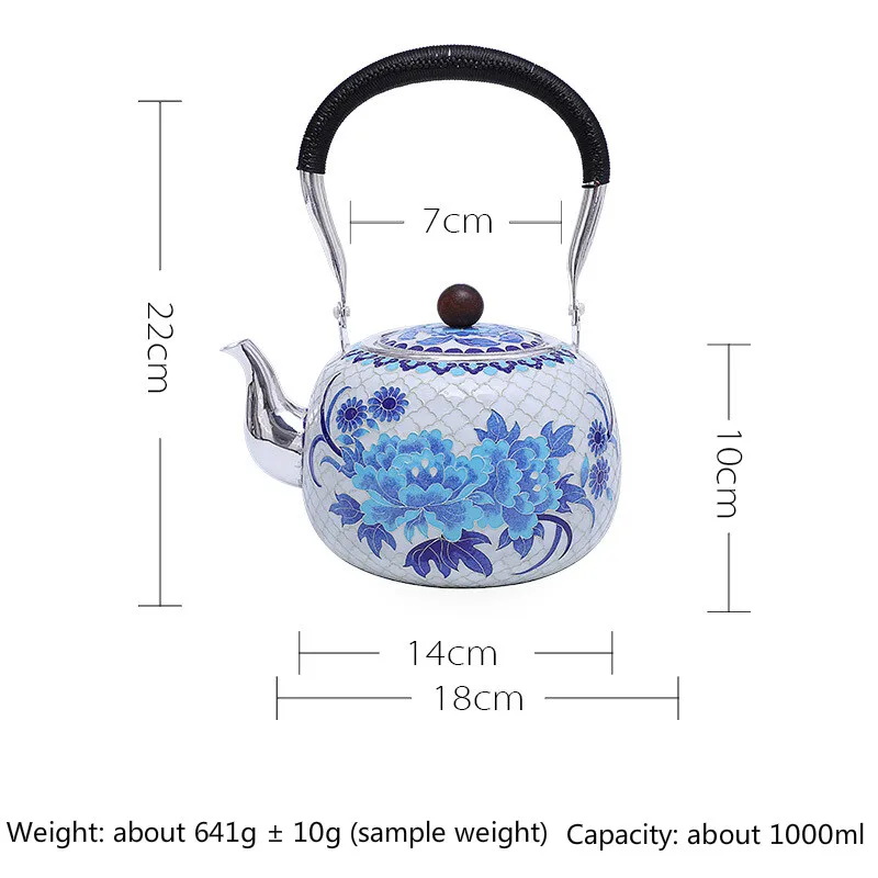 Peony Pure Silver 999 Silver Teapot Pure Hand-fired Kettle Silver Enamel Cloisonne Teapot Kung fu Tea set