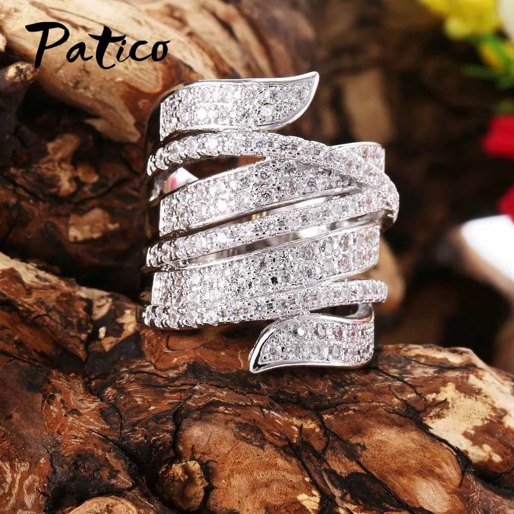 Big Size Rings For Women Micro 925 Stelring Silver Needle AAA CZ Stone Wedding Rings For Female Bague Anillos Wide Rings Gifts