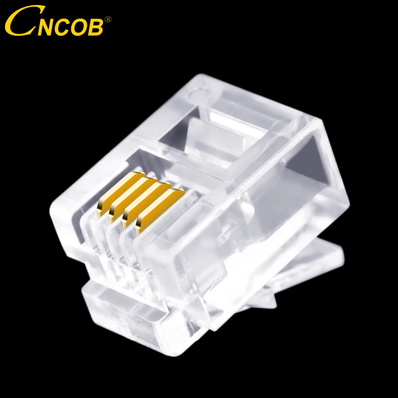 CNCOB 100pcs Cat3 RJ11 6P4C Modular Plugs 4-Wire Phone Cable Connector, Crystal Head, Voice Phone Connector 4-Piece Copper Chip