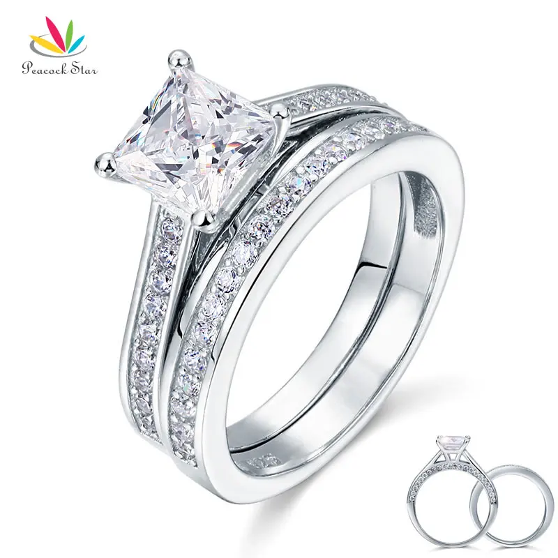 

Peacock Star Wedding Engagement Bridal Ring Set 1.5 Ct Princess Cut Solid 925 Sterling Silver CFR8009S