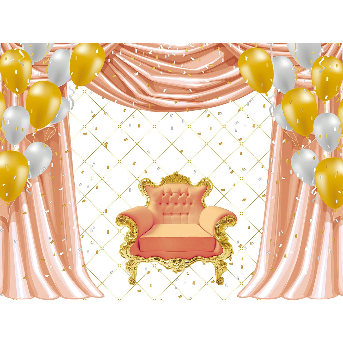 Allenjoy photo backdrops gold white balloon pink Curtain armchair birthday celebration photocall background photophone wallpaper