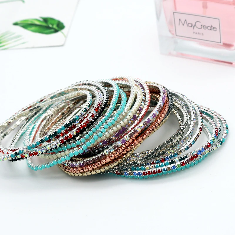 10pcs/lot Fashion Rhinestone Elastic Crystal Charms Jewelry Chains Bracelet& Bangle Girl Jewelry Diy Accessories Length 17cm