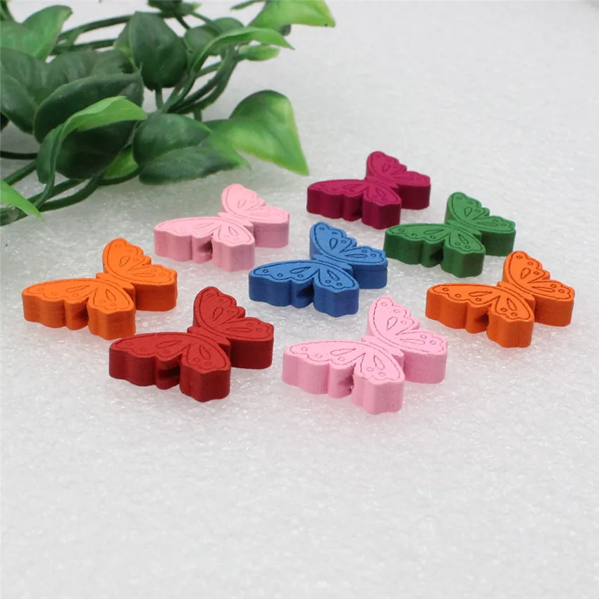 50pcs/lot Wholesale Colorful Lead-free Animal Butterfly Wood Beads for Bracelet/Necklace 22x17mm (K00289)