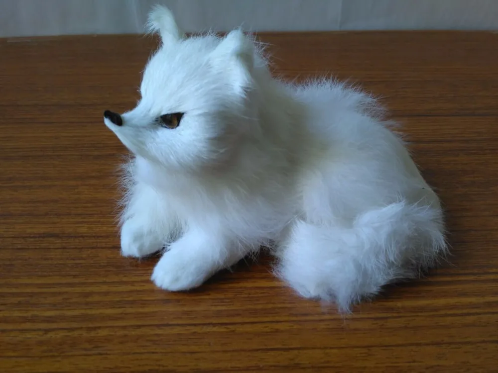 plastic&furs white prone fox simulation fox large 15x10x11cm model handicraft prop home decoration gift d2241