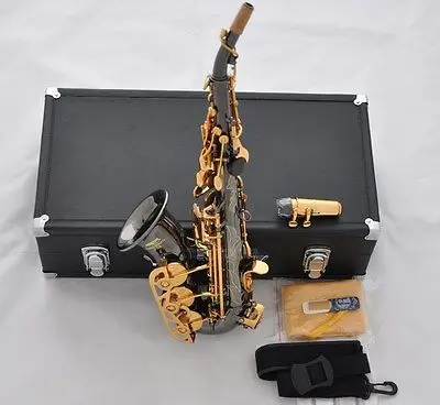 

Germany Workmanship Small Curved Bb High F Soprano Saxophone Black Nickel Gold Body,Gold Plated Bell and Keys for Students