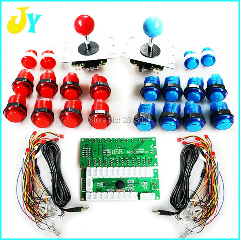 

2 Player Arcade DIY Kit USB Contoller to PC Joystick + 20 LED Illuminated Buttons Jamma Mame Games Stick