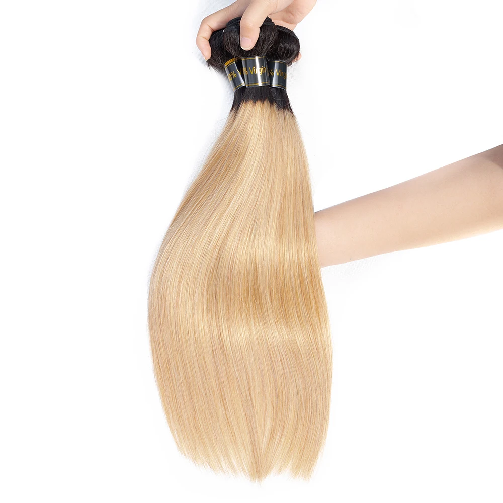 QThair Ombre Tóc Thẳng Của Con Người Dệt 3 Bó Rễ Đen T1B/27 Ombre Tóc Vàng Malaysia Con Người Tóc Không- remy