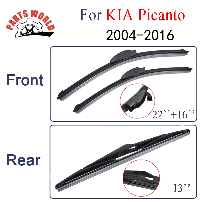 

Combo Silicone Rubber Front And Rear Wiper Blades For KIA Picanto,2004-2016 ,Windscreen Wipers Car Accessories