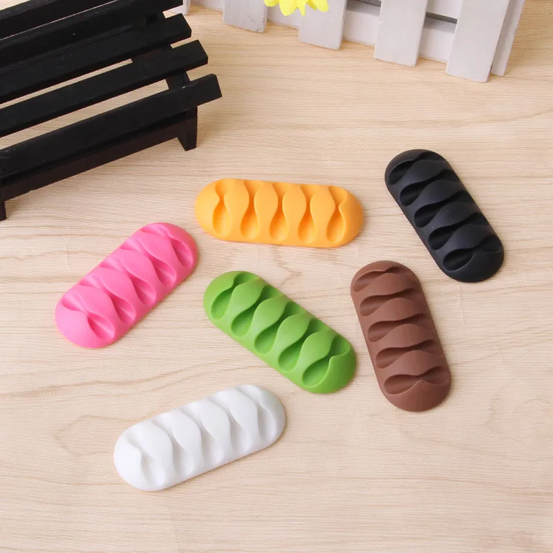 1Pc 5-Clip Earphone Cable Winder Organizer Charger Cable Holder Fixing Device