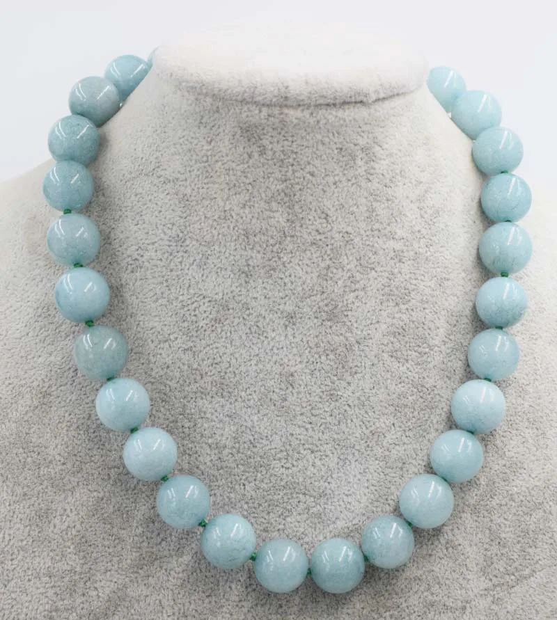 ligtht blue  jade round 12mm 14mm  necklace 17inch  wholesale beads nature FPPJ woman 2017