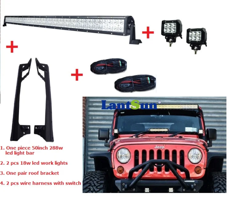 

2007+ wrangler jk parts 50" 288w led light bar+2x18w led work lights with mounting brackets & wire harness auto products Lantsun