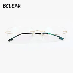 BCLEAR Fashion Lightness Unisex Eyeglasses Memory Titanium Alloy Rimless Optical Frame Flexible Prescription Spectacle Eyewear