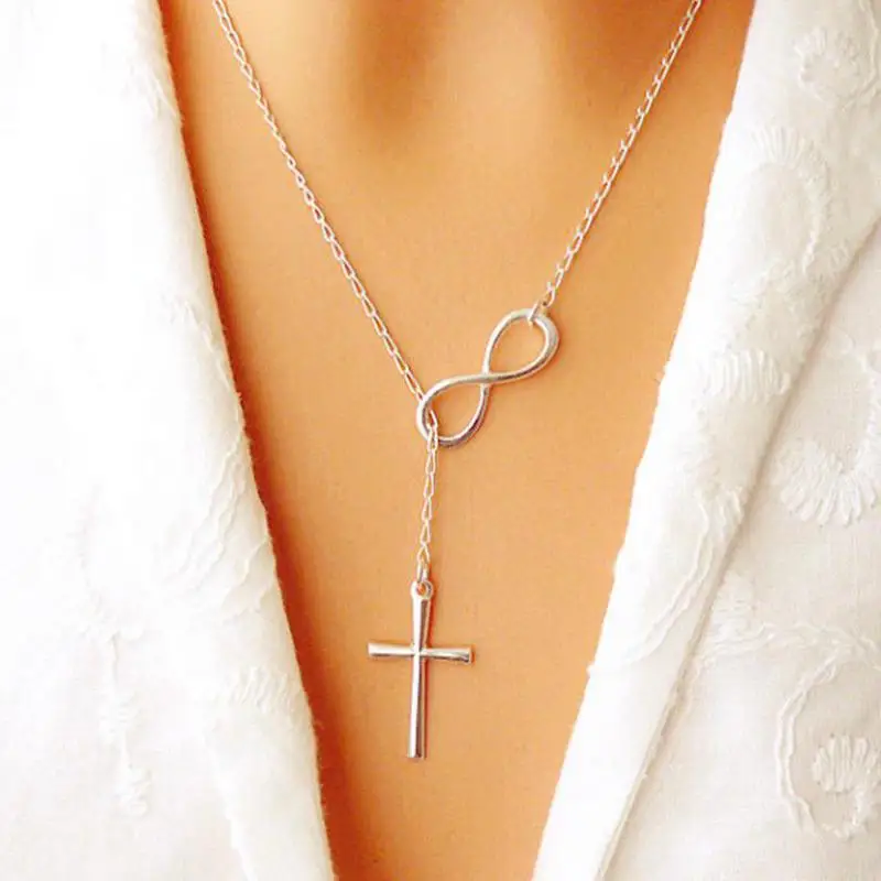 Hot Selling New Punk Minimalist Infinity Luck 8 Cross Leaf Pendants Necklaces For Women Jewelry Clavicle Chain Collier