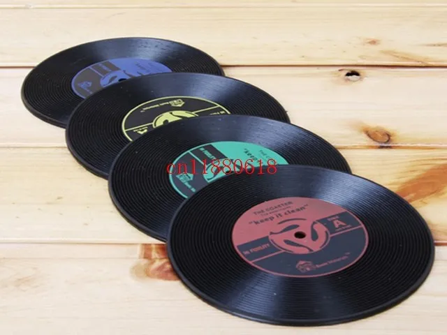 

300pcs/lot Free Shipping Home Table Cup Mat Creative Decor Coffee Drink Placemat Spinning Retro CD Record Coasters 10cm