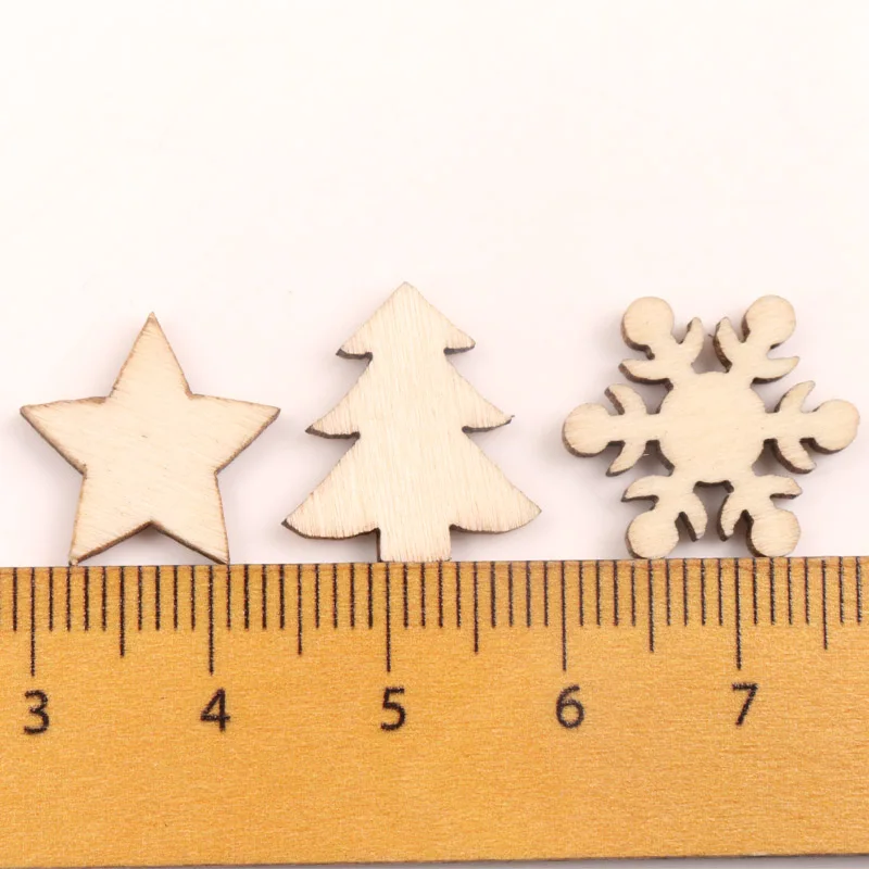 Handmade Wooden Crafts Accessory Home Decoration Scrapbookings DIY Mix Christmas Tree snowflake stars Wood Ornaments 16mm 100pcs