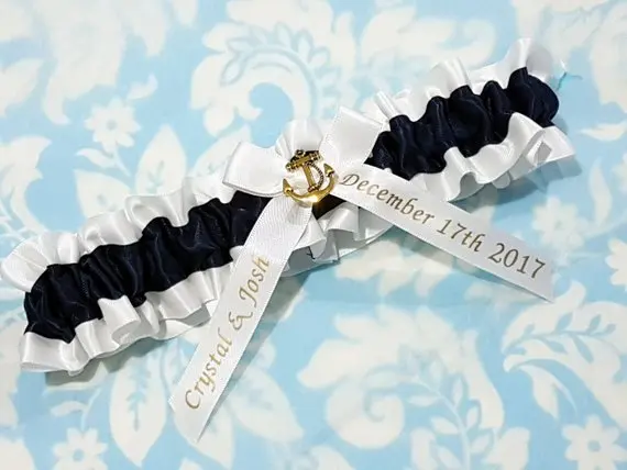 personalize name date nautical Wedding bride garters keepsake Gift, customize anchor wedding bridal garters with box any name